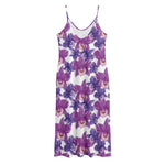 Purple Orchid Flower Pattern Print Jersey Midi Cami Dress
