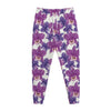Purple Orchid Flower Pattern Print Jogger Pants