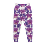 Purple Orchid Flower Pattern Print Jogger Pants