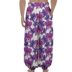 Purple Orchid Flower Pattern Print Lantern Pants