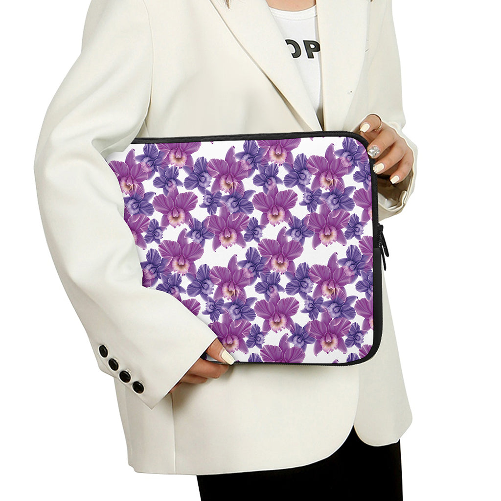 Purple Orchid Flower Pattern Print Laptop Sleeve