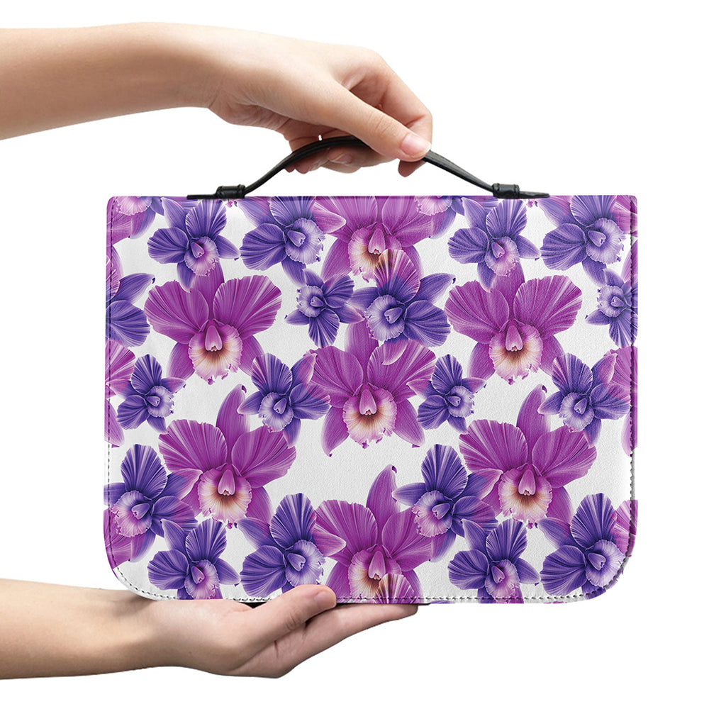 Purple Orchid Flower Pattern Print Leather Bible Cover