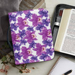 Purple Orchid Flower Pattern Print Leather Bible Cover