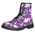 Purple Orchid Flower Pattern Print Lace-Up Boots