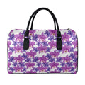 Purple Orchid Flower Pattern Print Leather Duffel Bag