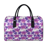 Purple Orchid Flower Pattern Print Leather Duffle Bag