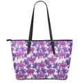 Purple Orchid Flower Pattern Print Leather Tote Bag With Zipper