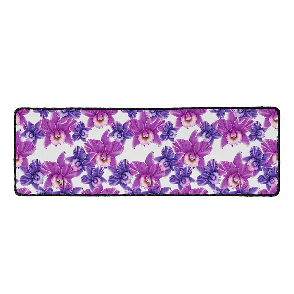 Purple Orchid Flower Pattern Print Long Kitchen Mat