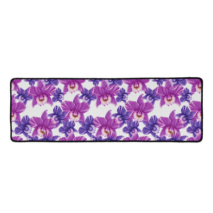 Purple Orchid Flower Pattern Print Long Kitchen Mat
