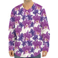 Purple Orchid Flower Pattern Print Long Sleeve Baseball Jersey