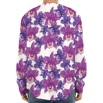 Purple Orchid Flower Pattern Print Long Sleeve Baseball Jersey