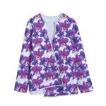 Purple Orchid Flower Pattern Print Long Sleeve Short Coat