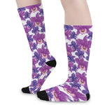 Purple Orchid Flower Pattern Print Long Socks