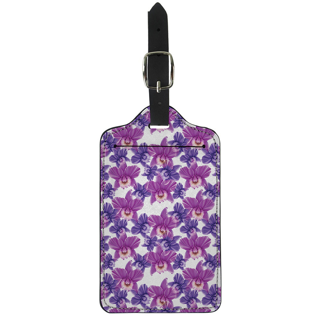 Purple Orchid Flower Pattern Print Luggage Tag
