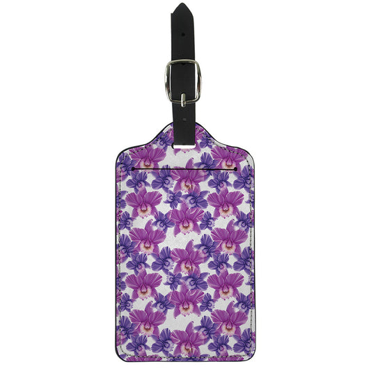 Purple Orchid Flower Pattern Print Luggage Tag