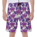 Purple Orchid Flower Pattern Print Men's Beach Shorts