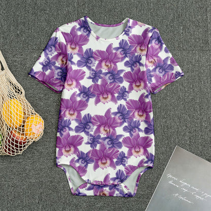 Purple Orchid Flower Pattern Print Men's Bodysuit