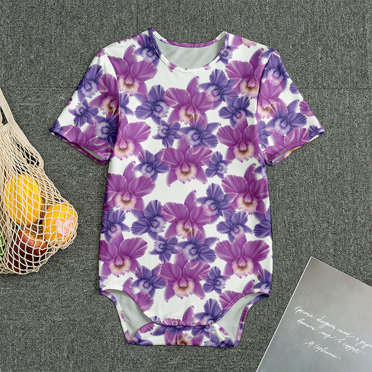 Purple Orchid Flower Pattern Print Men's Bodysuit