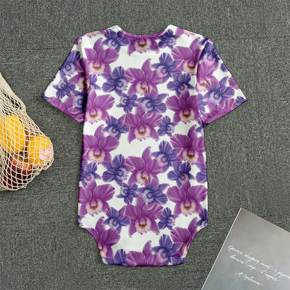 Purple Orchid Flower Pattern Print Men's Bodysuit