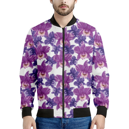 Purple Orchid Flower Pattern Print Men's Bomber Jacket