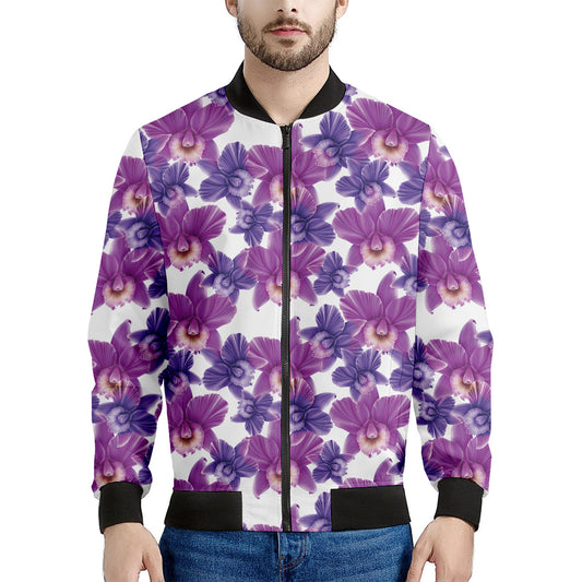 Purple Orchid Flower Pattern Print Men's Bomber Jacket