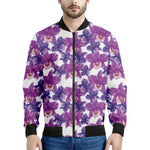 Purple Orchid Flower Pattern Print Men's Bomber Jacket