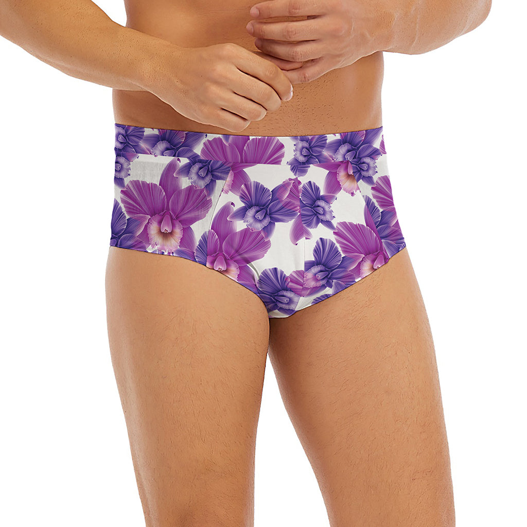 Purple Orchid Flower Pattern Print Men's Briefs