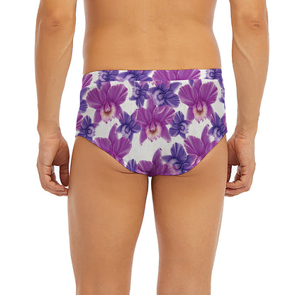 Purple Orchid Flower Pattern Print Men's Briefs