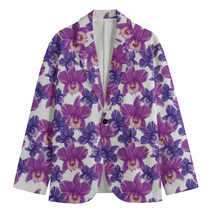 Purple Orchid Flower Pattern Print Men's Cotton Blazer