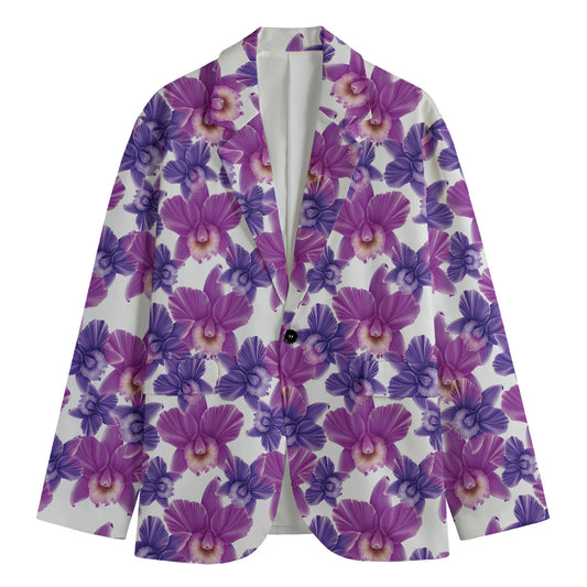 Purple Orchid Flower Pattern Print Men's Cotton Blazer
