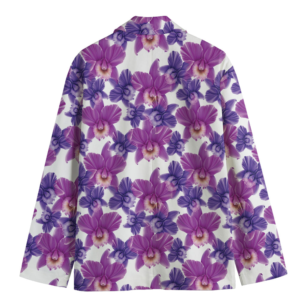 Purple Orchid Flower Pattern Print Men's Cotton Blazer