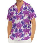 Purple Orchid Flower Pattern Print Men's Deep V-Neck Shirt