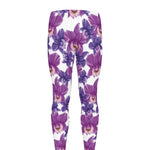 Purple Orchid Flower Pattern Print Men's leggings