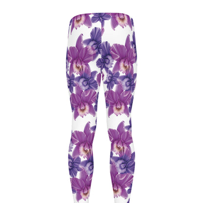 Purple Orchid Flower Pattern Print Men's leggings