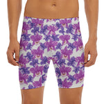 Purple Orchid Flower Pattern Print Men's Long Boxer Briefs