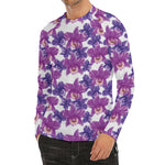 Purple Orchid Flower Pattern Print Men's Long Sleeve Rash Guard