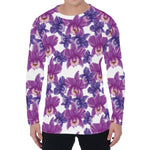 Purple Orchid Flower Pattern Print Men's Long Sleeve T-Shirt