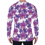 Purple Orchid Flower Pattern Print Men's Long Sleeve T-Shirt
