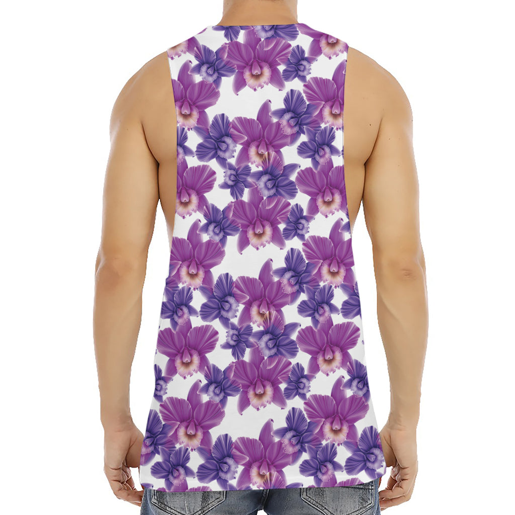 Purple Orchid Flower Pattern Print Men's Muscle Tank Top