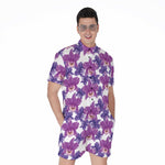 Purple Orchid Flower Pattern Print Men's Rompers