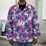 Purple Orchid Flower Pattern Print Men's Shirt Jacket