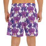 Purple Orchid Flower Pattern Print Men's Split Running Shorts