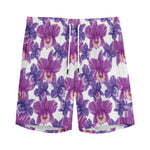 Purple Orchid Flower Pattern Print Men's Sports Shorts