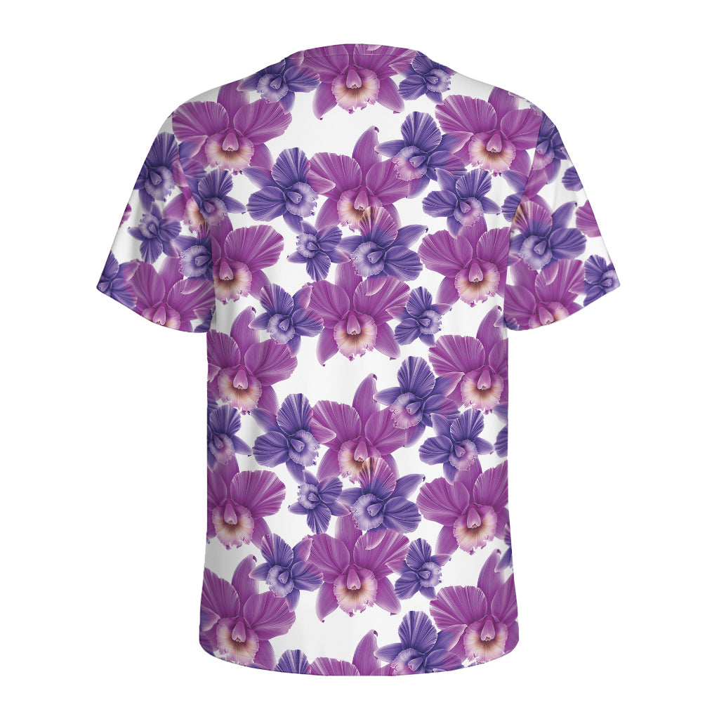 Purple Orchid Flower Pattern Print Men's Sports T-Shirt