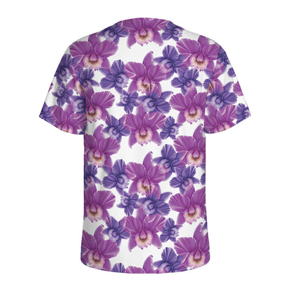 Purple Orchid Flower Pattern Print Men's Sports T-Shirt