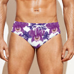 Purple Orchid Flower Pattern Print Men's Swim Briefs