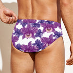 Purple Orchid Flower Pattern Print Men's Swim Briefs