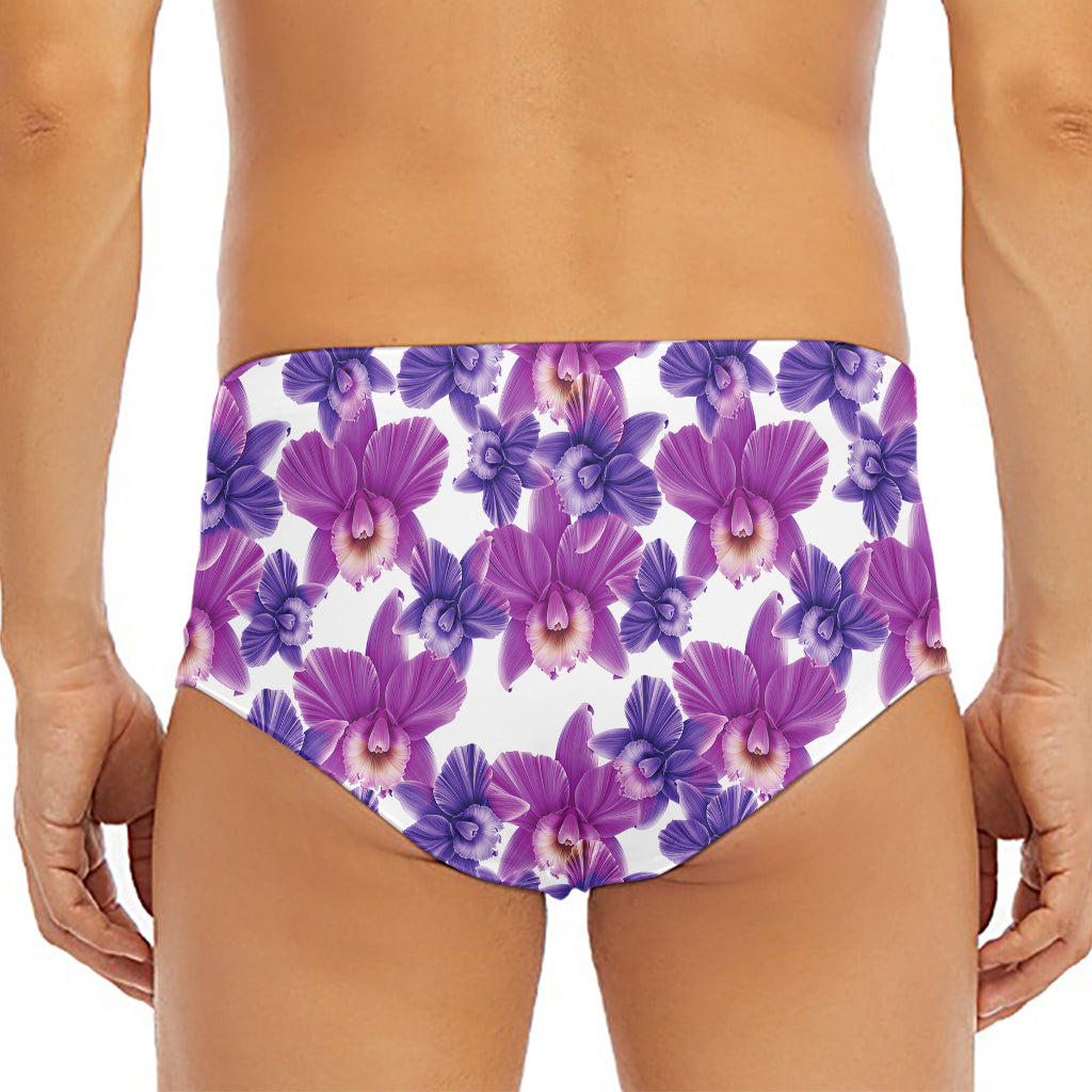 Purple Orchid Flower Pattern Print Men's Triangle Swim Briefs