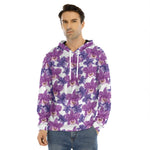 Purple Orchid Flower Pattern Print Men's Velvet Pullover Hoodie