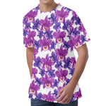 Purple Orchid Flower Pattern Print Men's Velvet T-Shirt